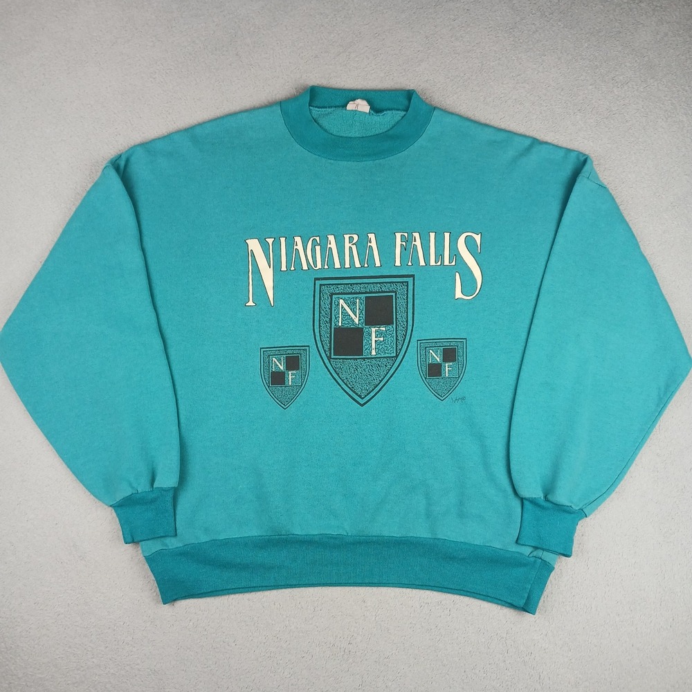 Vintage Niagara Falls Sweatshirt Mens XL Teal Green Graphic Souvenir Crewneck